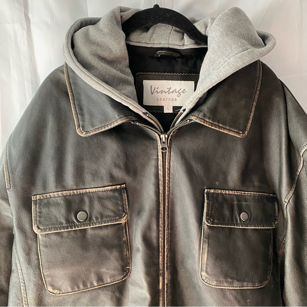 Vintage Leather Biker jacket Black SZ. L  NWOT - Picture 5 of 15